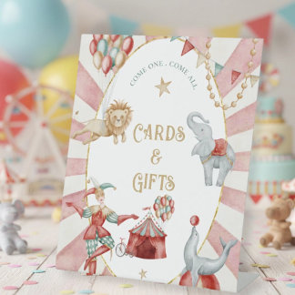 Zirkus-Karneval-Baby-Shower-Karten und Geschenke Sockelschild