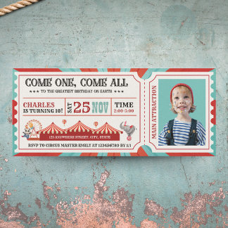 Zirkus-Karneval-Ticket-Foto-Geburtstag Einladung