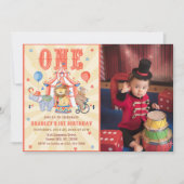 Zirkus Karneval & Tiere 1. Geburtstag Foto Einladung (Vorderseite)