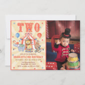 Zirkus Karneval & Tiere 2. Geburtstag Foto Einladung (Vorderseite)