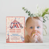 Zirkus Karneval Zehntiere 1. Geburtstag Foto Einladung (Stehend Vorderseite)