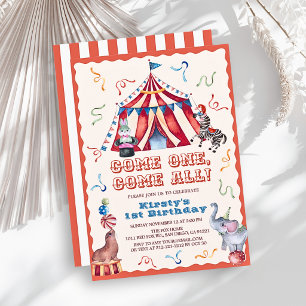 Zirkus Karneval Zelt Tiere 1. Geburtstag Einladung
