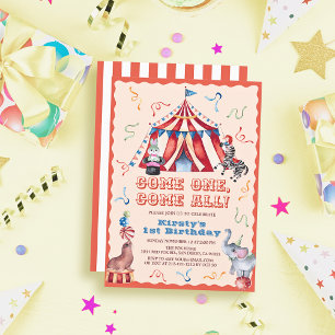 Zirkus Karneval Zelte Tiere 1. Geburtstag Einladung