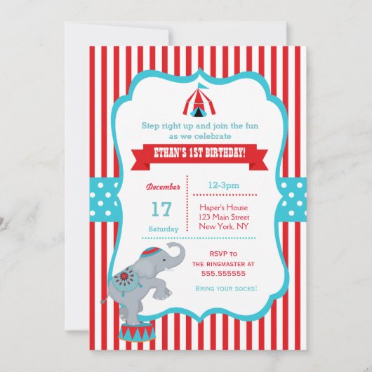 Zirkus-Karnevals-Geburtstags-Party Einladungen (Vorderseite)