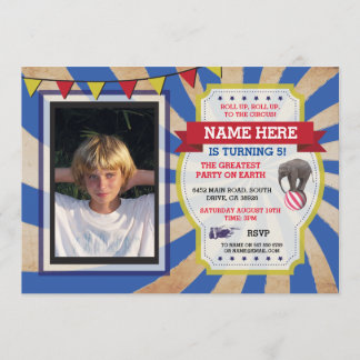 Zirkus-Karnevals-Geburtstags-Party-Foto-Einladung Einladung