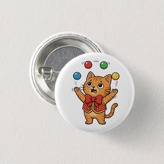 Zirkus-Katzen-Button mit Jonglierkatze Button (Vorne & Hinten)