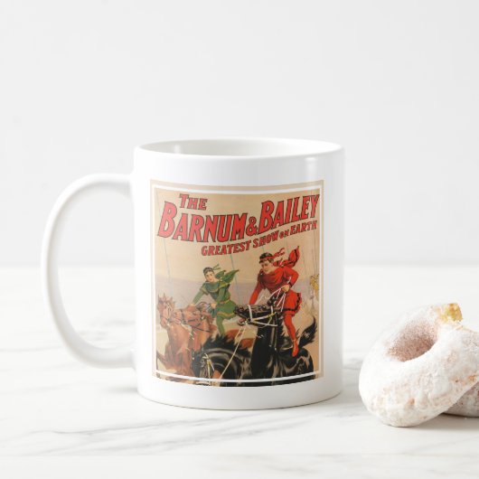 Zirkus-Rennen mit Männern, die zwei Pferde umherzi Kaffeetasse (Mit Donut)