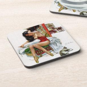 Zirkus-Schönheit Vintage-Art-Christmas-Pin-Up-Girl Getränkeuntersetzer