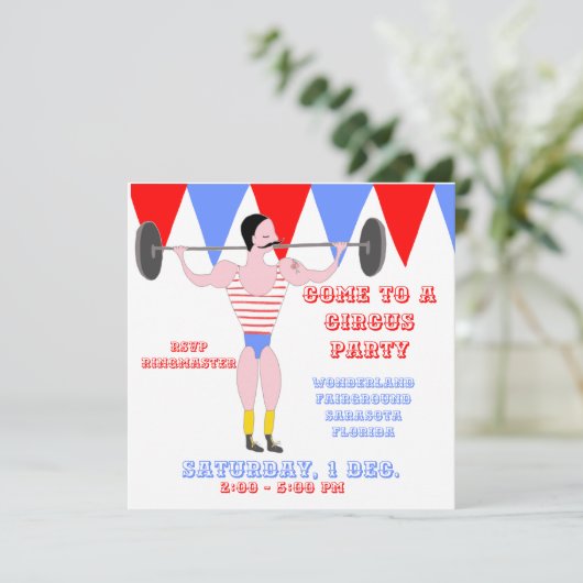 Zirkus-starker Mann-rotes Einladung (Stehend Vorderseite)