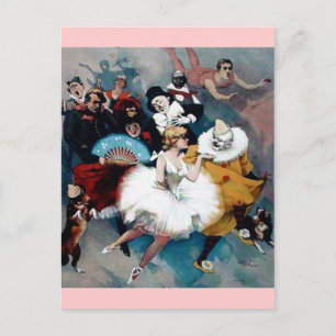 Zirkus Vintage Plakat Ballerina Hunde Trapez Postkarte