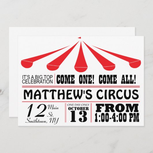 Zirkus-Zelt-Party Einladung (Vorne/Hinten)