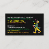 Zirkus Zent Clown, Kinder Entertainer, Clown Visitenkarte (Rückseite)