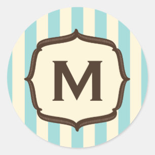 Zirkusblau gestreifte Monogramm im Vintage-Stil Runder Aufkleber