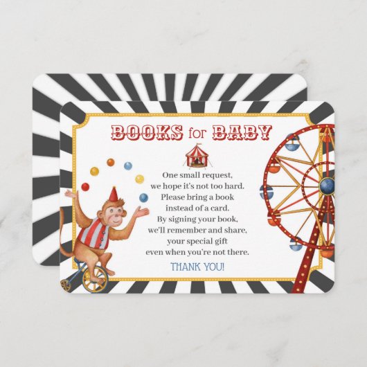 Zirkusbücher für die Baby-Einladung Begleitkarte (Vorne/Hinten)