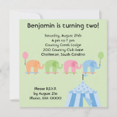 ZirkusElefanten, individuell auf Geburtstagseinlad Einladung (Rückseite)