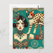 Zirkusfrau und Katze Postkarte (Vorne/Hinten)
