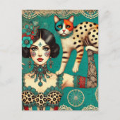 Zirkusfrau und Katze Postkarte (Vorderseite)