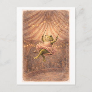 Zirkusfrosch im Vintage-Stil auf dem Trapez Postkarte