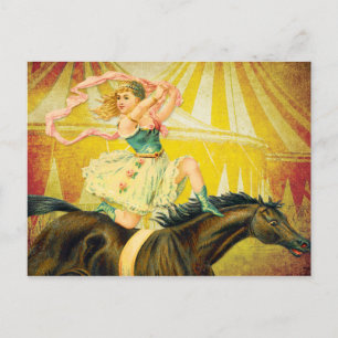 Zirkusgirl-Akrobatin auf Pferd im Vintage-Stil Postkarte