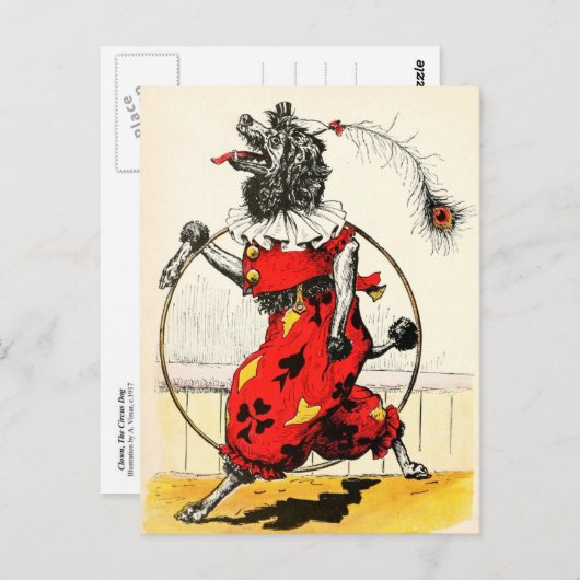 Zirkushund mit Hula Hoop Postkarte (Vorne/Hinten)