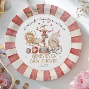 Zirkuskarneval-Baby-Party im Wasserfarben-Stil mit Pappteller