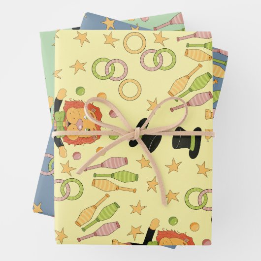 Zirkuslöwe und Jongleur-Requisiten-Muster Kinder-G Geschenkpapier Set (Beispiel)