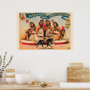 Zirkuslöwen, Vintage-Illustration, Poster