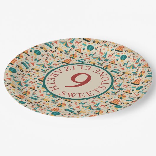 Zirkusmuster Pappteller (Schrägansicht)