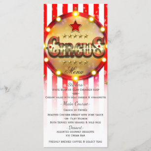 Zirkusparty-Event Rot-Weiß-Gold gestreifte Speisek Menükarte