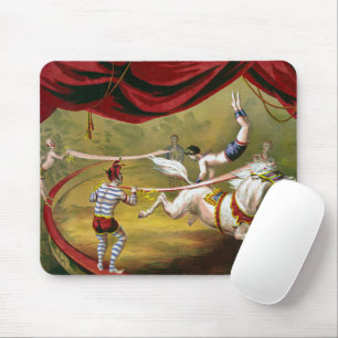 Zirkusplakat mit Akrobat auf einem Pferd. Mousepad