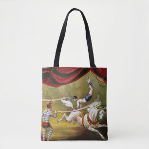 Zirkusplakat mit Akrobat auf einem Pferd. Tasche