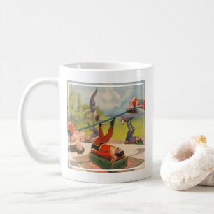Zirkusplakat mit akrobatischen Darbietungen, circa Kaffeetasse