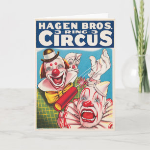 Zirkusplakat mit Clowns und Feuerwerkskörper Karte
