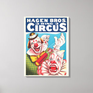 Zirkusplakat mit Clowns und Feuerwerkskörper Leinwanddruck