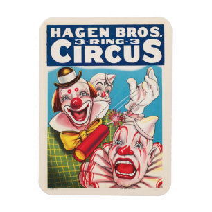 Zirkusplakat mit Clowns und Feuerwerkskörper Magnet