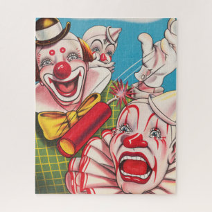Zirkusplakat mit Clowns und Feuerwerkskörper Puzzle