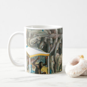 Zirkusplakat mit Elefanten und Tieren in Käfigen Kaffeetasse