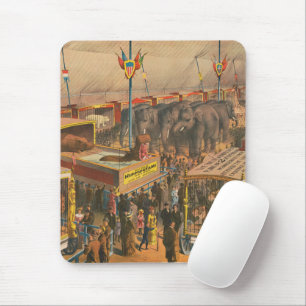 Zirkusplakat mit Tieren in einem Zelt Mousepad