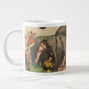 Zirkusplakat von Akrobaten, die über Elefanten spr Jumbo-Tasse