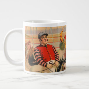 Zirkusplakat von Jockeys auf Pferden, die über ein Jumbo-Tasse