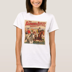 Zirkusplakat von Jockeys auf Pferden, die über ein T-Shirt
