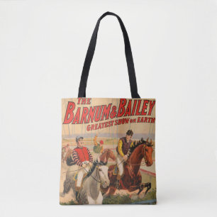 Zirkusplakat von Jockeys auf Pferden, die über ein Tasche