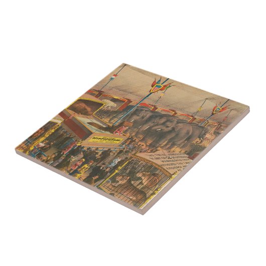 Zirkusposter, ausgestellt in einem Zelt Fliese (Seite)