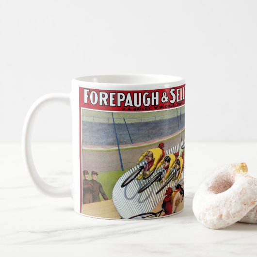 Zirkusposter der sieben Gaynells-Reitbikes Kaffeetasse (Mit Donut)