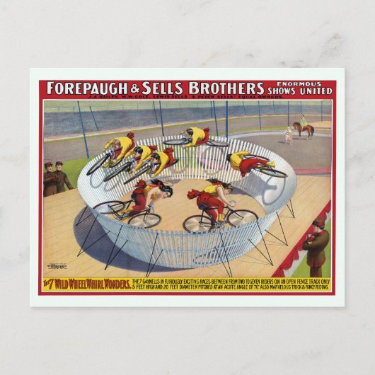 Zirkusposter der sieben Gaynells-Reitbikes Postkarte (Vorderseite)
