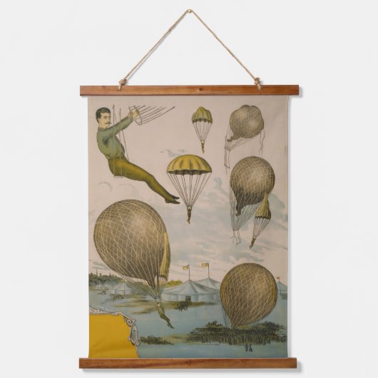 Zirkusposter einer Luftballondarstellung Wandteppich Mit Holzrahmen (Vorderseite)