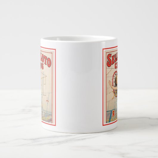 Zirkusposter eines Seilwanderers mit Sonnenschirm Jumbo-Tasse (Vorderseite)
