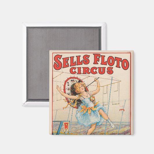 Zirkusposter eines Seilwanderers mit Sonnenschirm Magnet (Vorderseite/Rückseite)