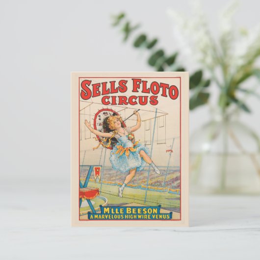 Zirkusposter eines Seilwanderers mit Sonnenschirm Postkarte (Stehend Vorderseite)
