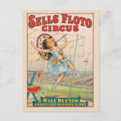 Zirkusposter eines Seilwanderers mit Sonnenschirm Postkarte (Vorderseite)